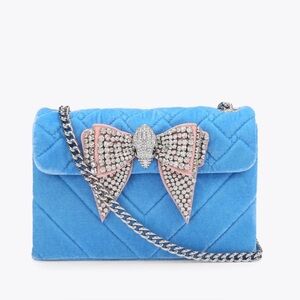 Kurt Geiger Blue Velvet Clutch with Rhinestone Bow
